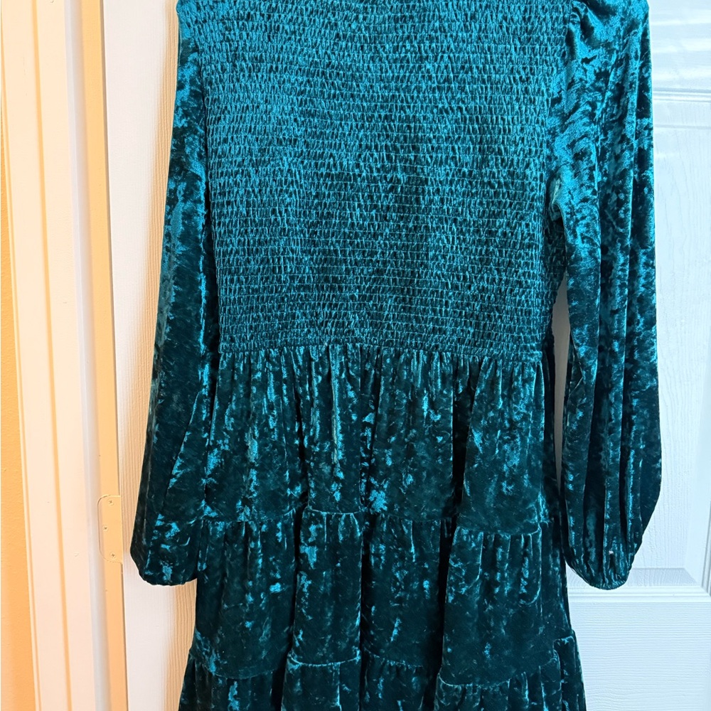 Smocked Blue Teal Velvet Dress